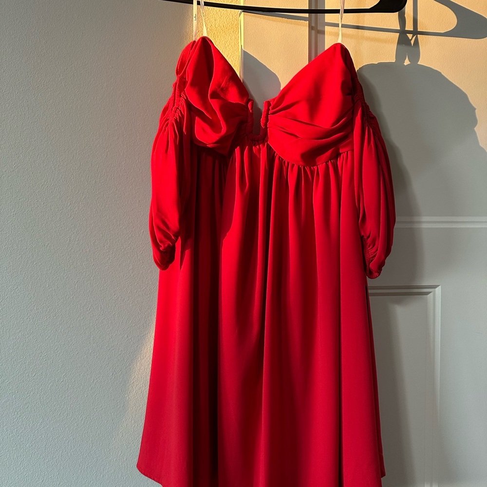 Lulus My Dream Date Red Off-the-Shoulder Mini Dress